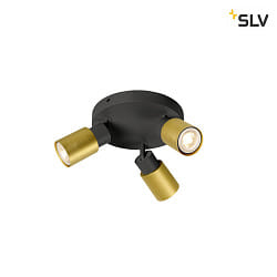 wall and ceiling luminaire PURI 2.0 - TUBE 3 flames, round GU10 IP20, gold, black dimmable