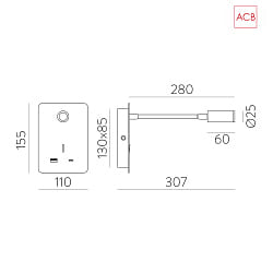 Luminaire mural SENDA 16/3835 avec interrupteur, avec connexion USB, rglable IP20, blanche