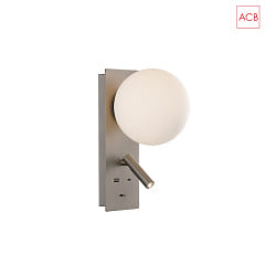 wall luminaire KIN 16/8169 with USB connection, adjustable IP20, nickel matt, opal