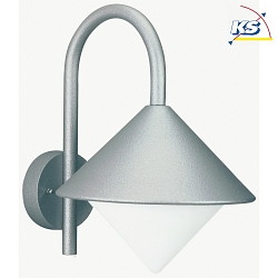 Auenwandleuchte Typ Nr. 0645 mit Bogenarm, IP44, E27 QA55 max. 57W, Alu-Guss / Opalglas, Silber matt