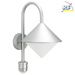 Auenwandleuchte Typ Nr. 0645 mit Bewegungsmelder (Typ Nr. 0646), IP44, E27 QA55 max. 57W, Alu-Guss / Opalglas, Silber matt