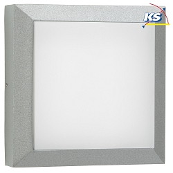 Outdoor LED Wand- und Deckenleuchte Typ Nr. 6560, IP54 IK08, 19 x 19cm, 8W 3000K 880lm, Alu-Guss / Opalglas, dimmbar, Silber