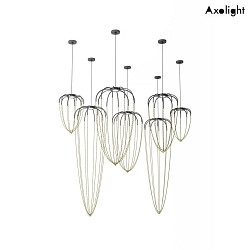 LED pendant luminaire ALYSOID 34, 20W, 2700K, 1800lm, IP20, anthracite rosette, brass chain