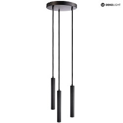 LED Pendelleuchte SLIM, 3-flammig, Baldachin rund,  24cm, IP20, 15W 3000K 1500lm 24, CRi >90, UGR <19, schaltbar, schwarz