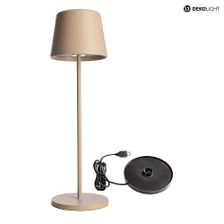 Lampe de table  accu BUNDLE CANIS lot de 1, avec chargeur IP65, beige, mat gradable