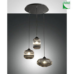 pendant luminaire NORDAL 3 flames E27 IP20, grey, black, transparent