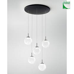 LED Pendelleuchte ARIEL, rund, 5-flammig, 15cm, 35W, 2700/3000/4000K, 3750lm, IP20, dimmbar, transparent/Tropfen