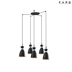 Luci a sospesione RETRO 5-Lampadine E14 IP20, rame, nero opaco 