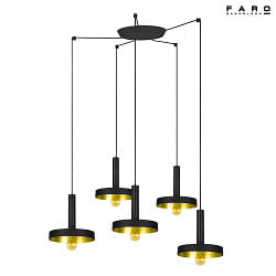 pendant luminaire WHIZZ 5 flames E27 IP20, gold, black 