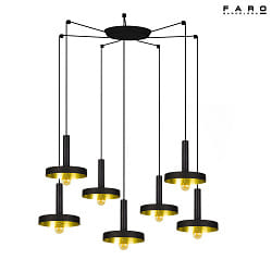 pendant luminaire WHIZZ 7 flames E27 IP20, gold, black 