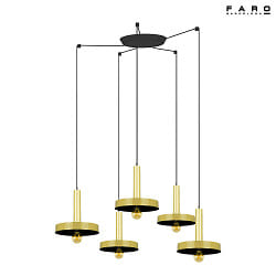 pendant luminaire WHIZZ 5 flames E27 IP20, gold, black 