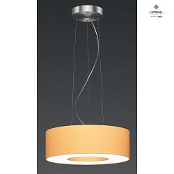 LED pendant luminaire DONUT,  40cm, 10% indirect, 13W 3000K 1800lm, shortable ropes, dimmable, orange chintz / matt nickel