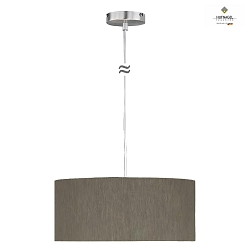 Pendant luminaire MARA,  40cm, 3x E27, matt nickel / white fabric cover below / Chintz, grey-brown