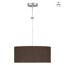 Pendant luminaire MARA,  40cm, 3x E27, matt nickel / white fabric cover below / Chintz, mocha