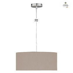 Pendant luminaire MARA,  40cm, 3x E27, matt nickel / white fabric cover below / Chintz, melange