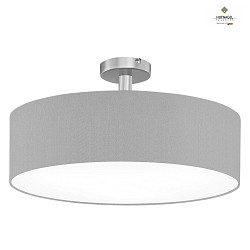 Ceiling luminaire MARA with spacer,  40cm, 3x E27, matt nickel / white fabric cover below / Chintz, light grey