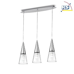 Pendant luminaire CONO SP3, 3 flames, E14, chrome / clear