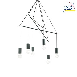 Pendant luminaire POP, 6 flames,  54cm, E27, adjustable height, black