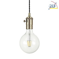 Pendant luminaire DOC, height 137cm, E27 max. 60W, with switch on lamp holder, burnished