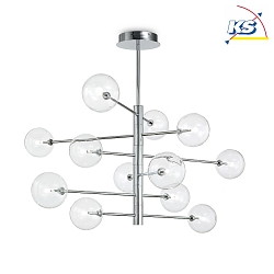 Pendant luminaire EQUINOXE, 12 flames, incl. G4 2W 3000K, metal / clear glass, chrome