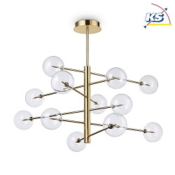 Pendant luminaire EQUINOXE, 12 flames, incl. G4 2W 3000K, metal / clear glass, antique brass