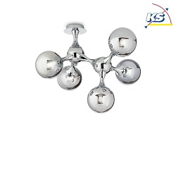 Luminaire de plafond NODI 5 flammes, rotatif E14 IP20, chrome, transparent