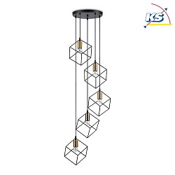 Luminaire  suspension ICE 5 flammes E27 IP20, noir , laiton satin