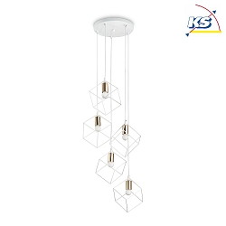 Luminaire  suspension ICE 5 flammes E27 IP20, blanche, laiton satin