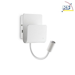 LED wall luminaire PROBE, with Flex-Arm + storage + USB port, 9W 3000K 580lm, white