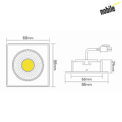 Recessed LED downlight A 5068Q T FLAT, 8.8 x 8.8cm, COB, 8W 3000K 38, swivelling, brushed nickel