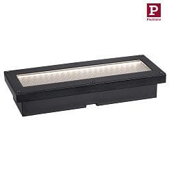 LED Solar Bodeneinbauleuchte DOMENIC, IP67, 0.1W 3000K Akku wechselbar, begehbar, schwarz / Diffusor gelocht, 20x8cm