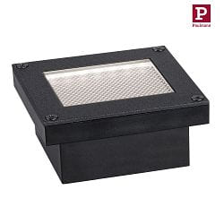 LED Solar Bodeneinbauleuchte DOMENIC, IP67, 0.1W 3000K Akku wechselbar, begehbar, schwarz / Diffusor gelocht, 8x8cm