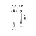 Ideal Lux Lampadaire dextérieur CIMA PT2 à 2 flammes E27 IP44, or 